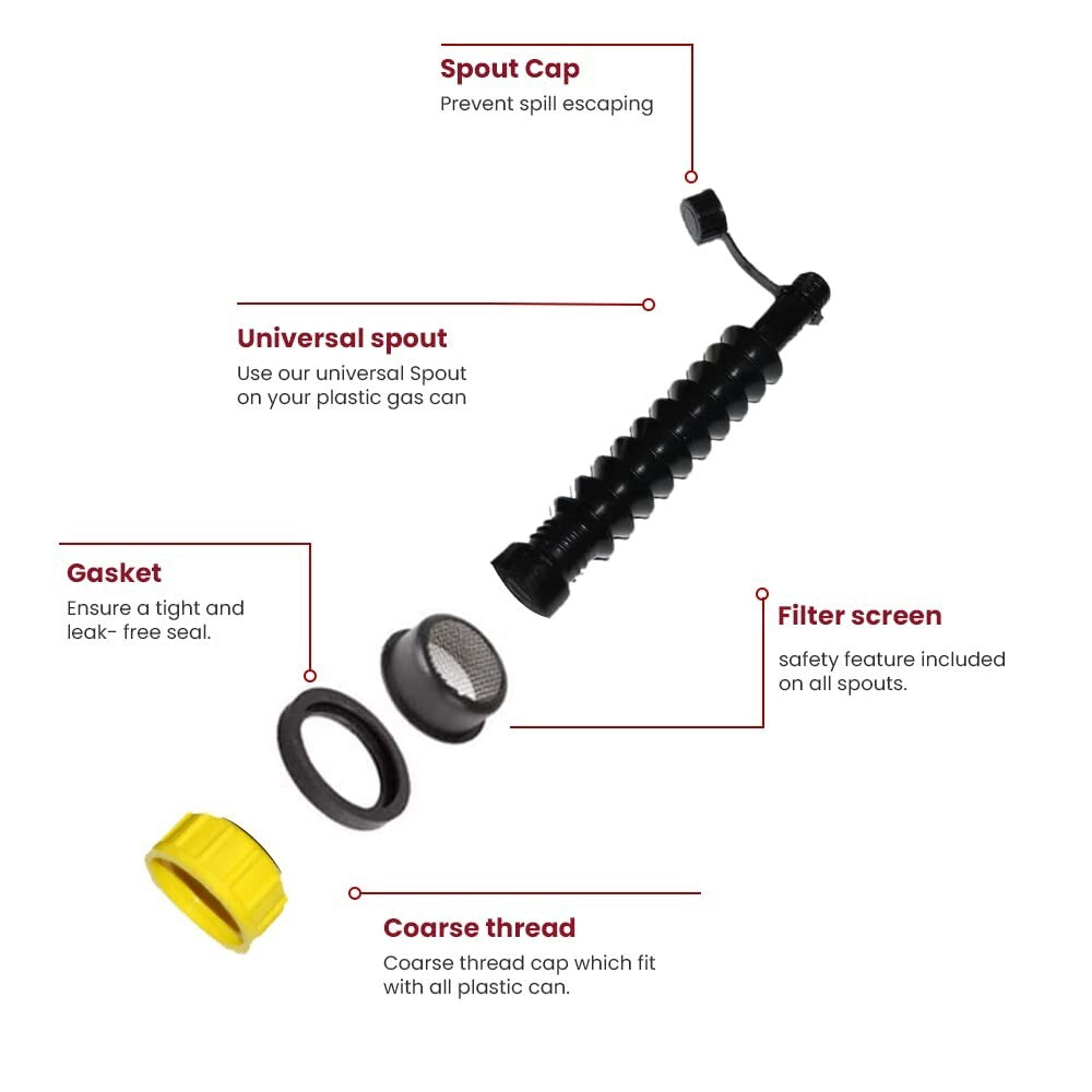 10-Pack Flexible Gas Can Spout Replacement Kit with Screw Collar Caps & Filter