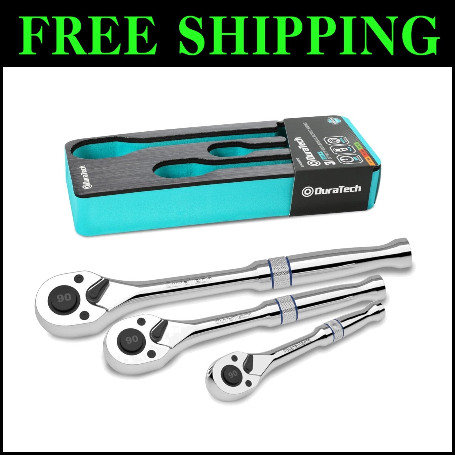 Efficient 3-Piece Ratchet Set with EVA Storage Tray - Perfect for Home & Auto