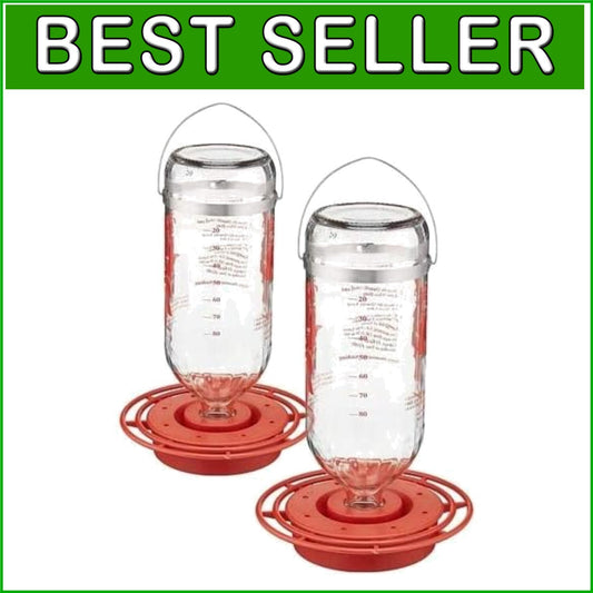 Elegant 2 Pack 32 Oz. Glass Hummingbird Feeders with 8 Ports and Hanging Hooks