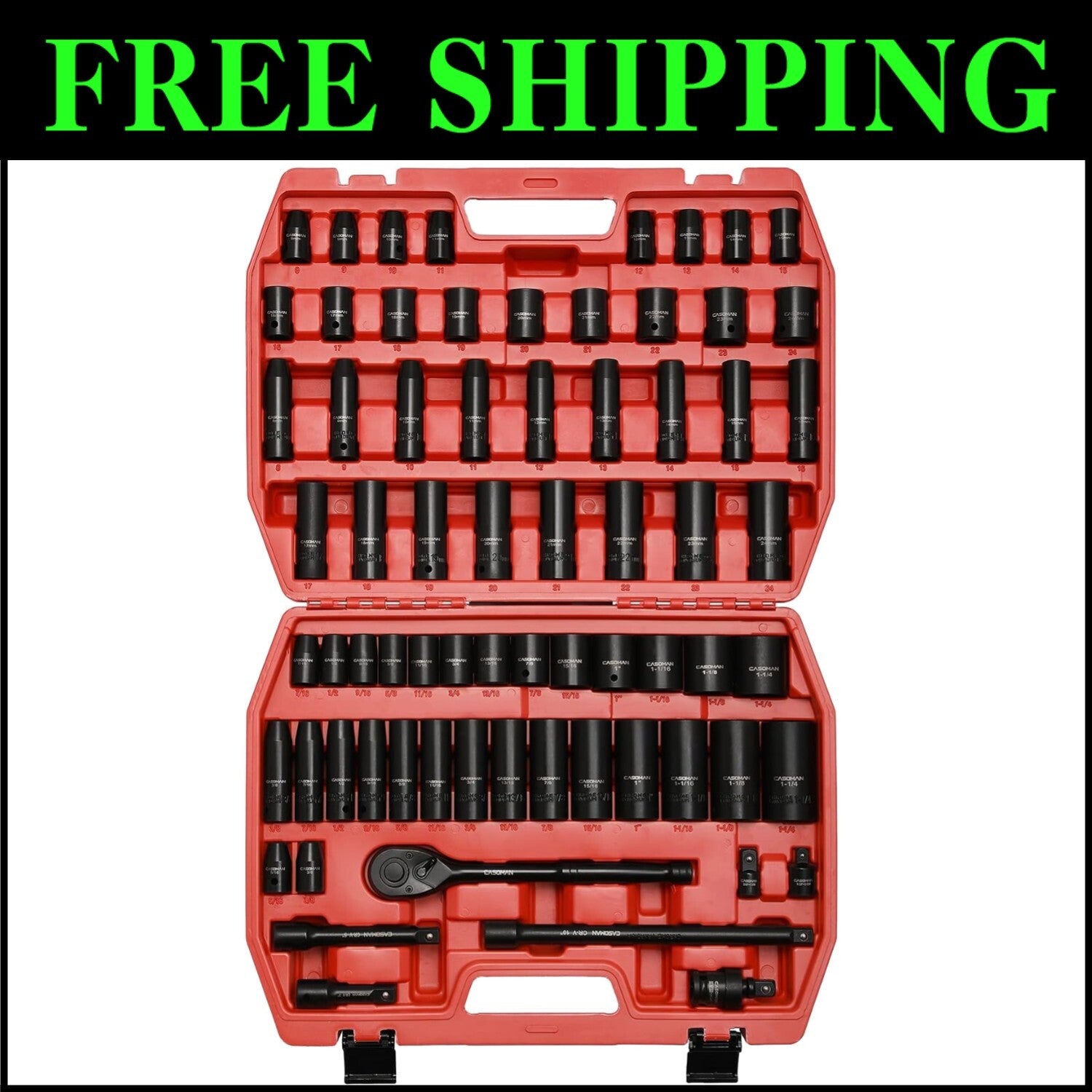 Complete Chrome Vanadium 70-Piece Impact Socket Set with Black Phosphate Finish