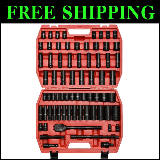 Complete Chrome Vanadium 70-Piece Impact Socket Set with Black Phosphate Finish