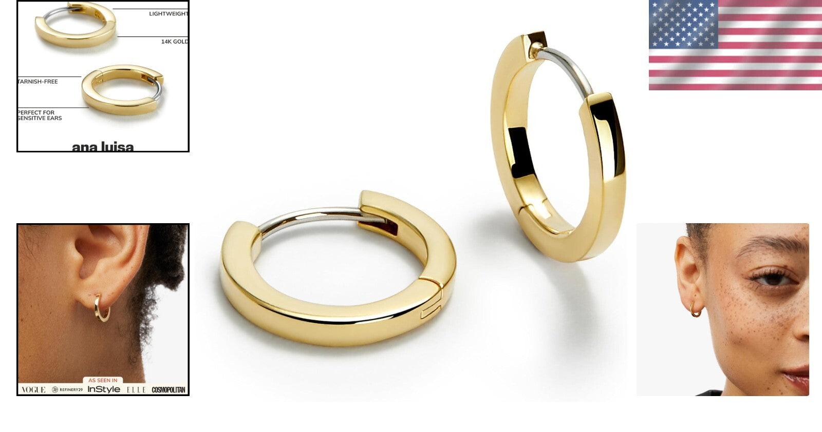 Chic Water-Resistant Huggie Hoop Earrings - 14K Gold Plated for Lasting Shine