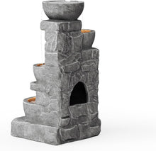 Load image into Gallery viewer, Weather-Resistant Stone Gray Outdoor Water Fountain with Integrated LED Lights