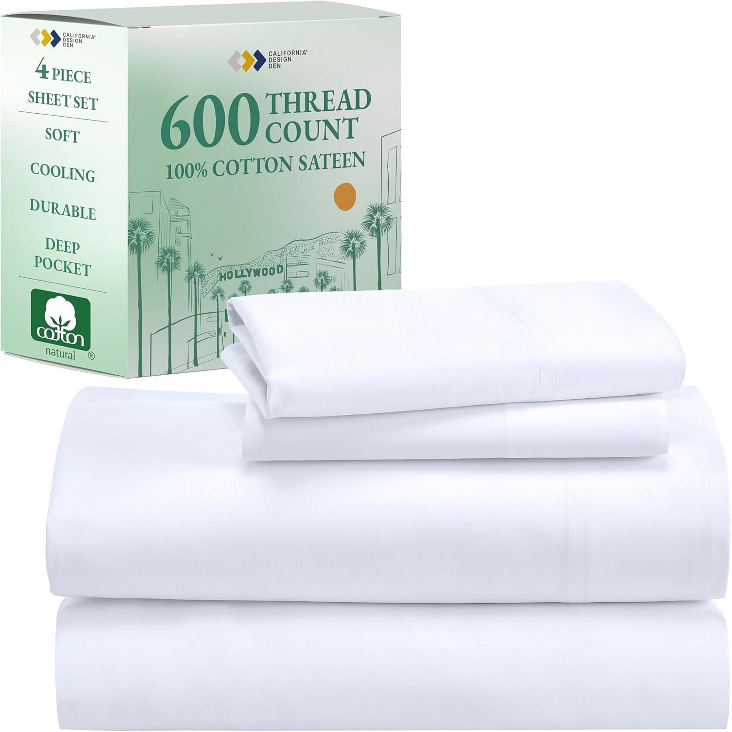 Breathable California King Sheets 600 TC - Deep Pocket & Durable, White Elegance