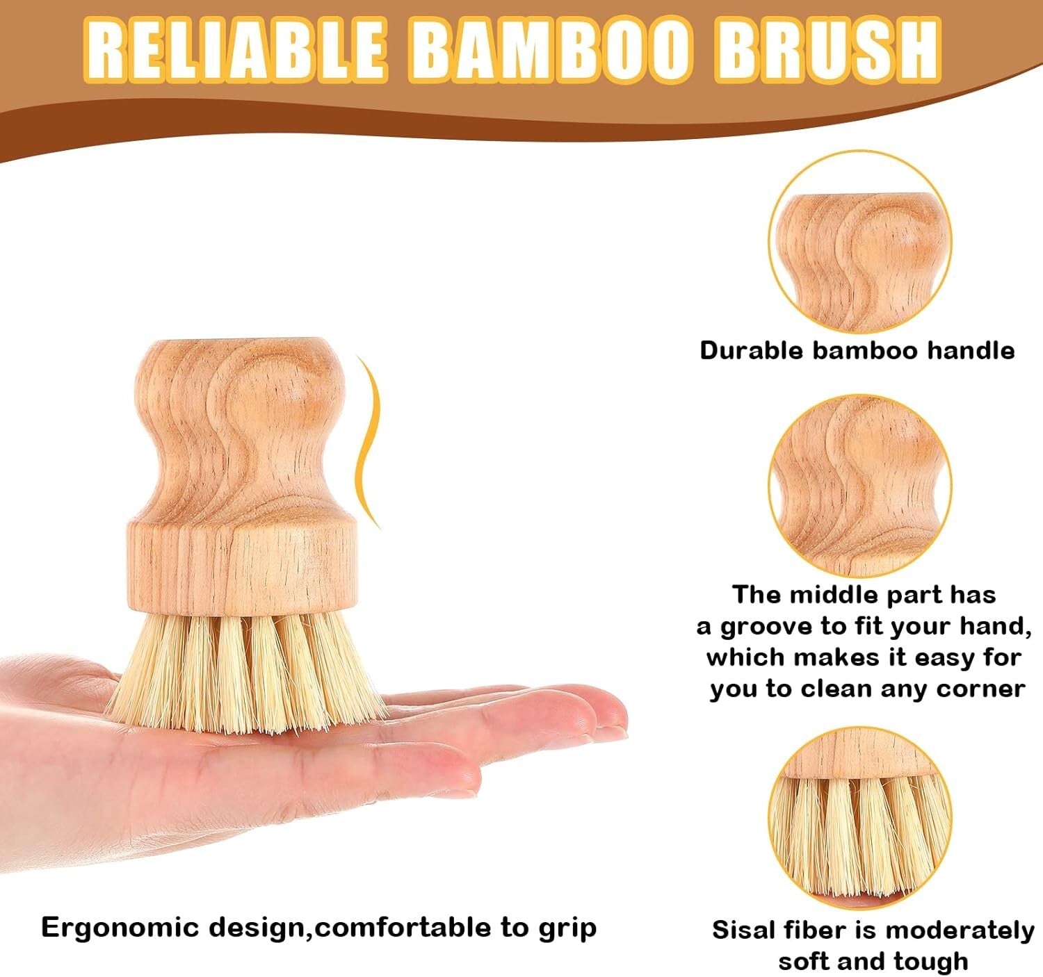 40-Pack Eco-Friendly Bamboo Dish Scrub Brushes with Sisal Bristles - Non-Scratch