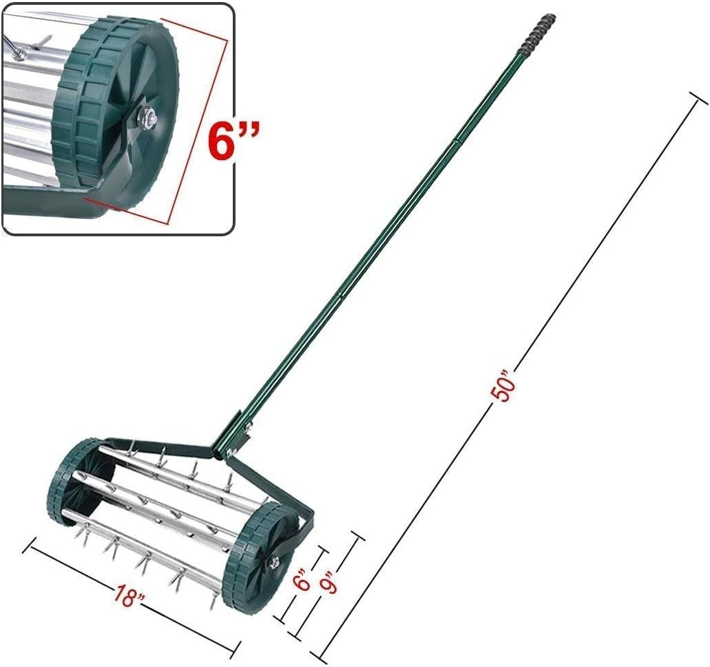 Durable 18-Inch Lawn Aerator with Collapsible 41-Inch Handle for Easy Storage