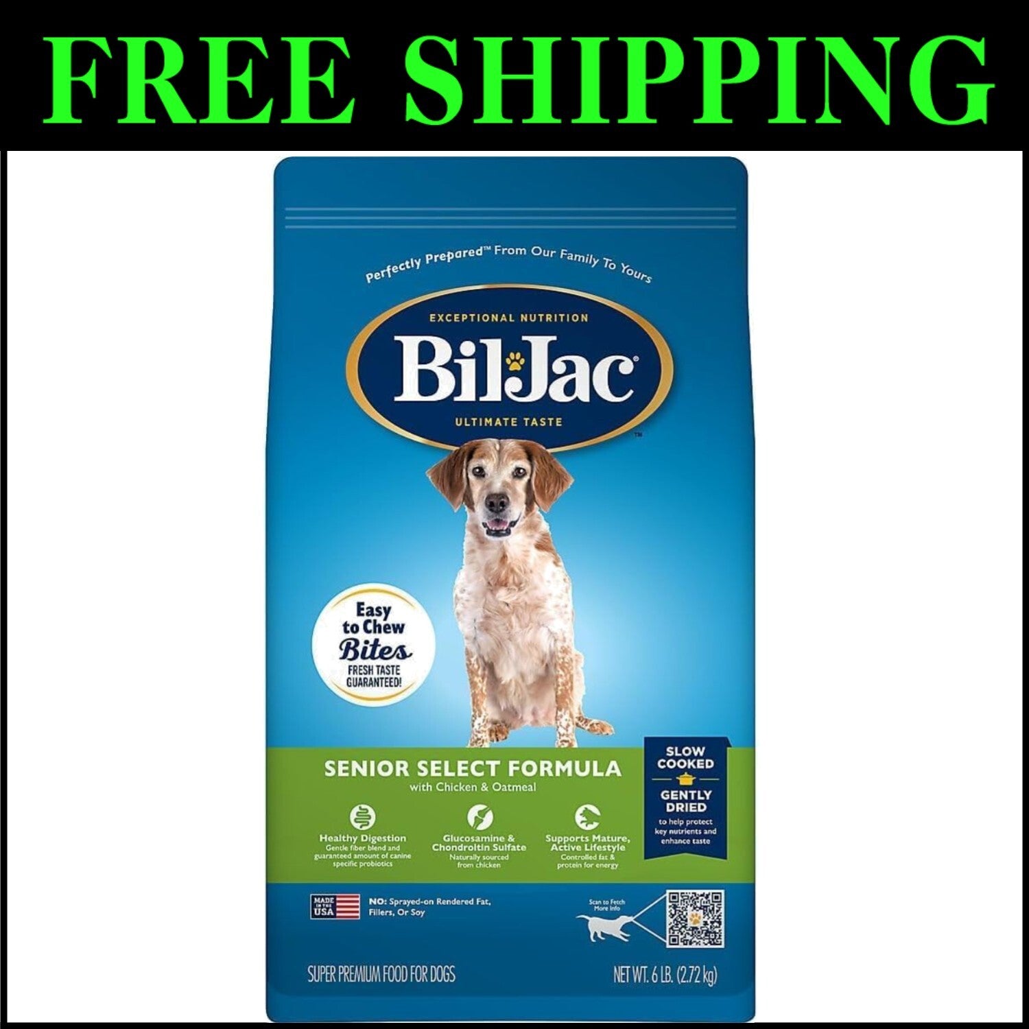 Bil Jac Senior Dog Food - 2-Pack of 6lb Chicken & Oatmeal, Super Premium Quality