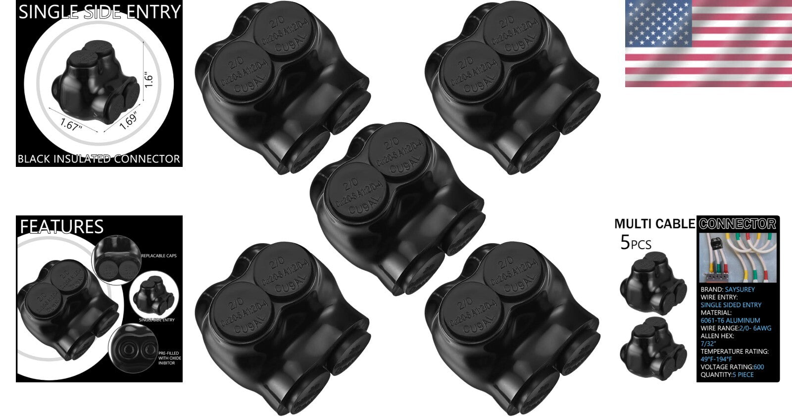 Premium 5-Pack Multi Cable Connectors with Insulation - Ideal for Professionals