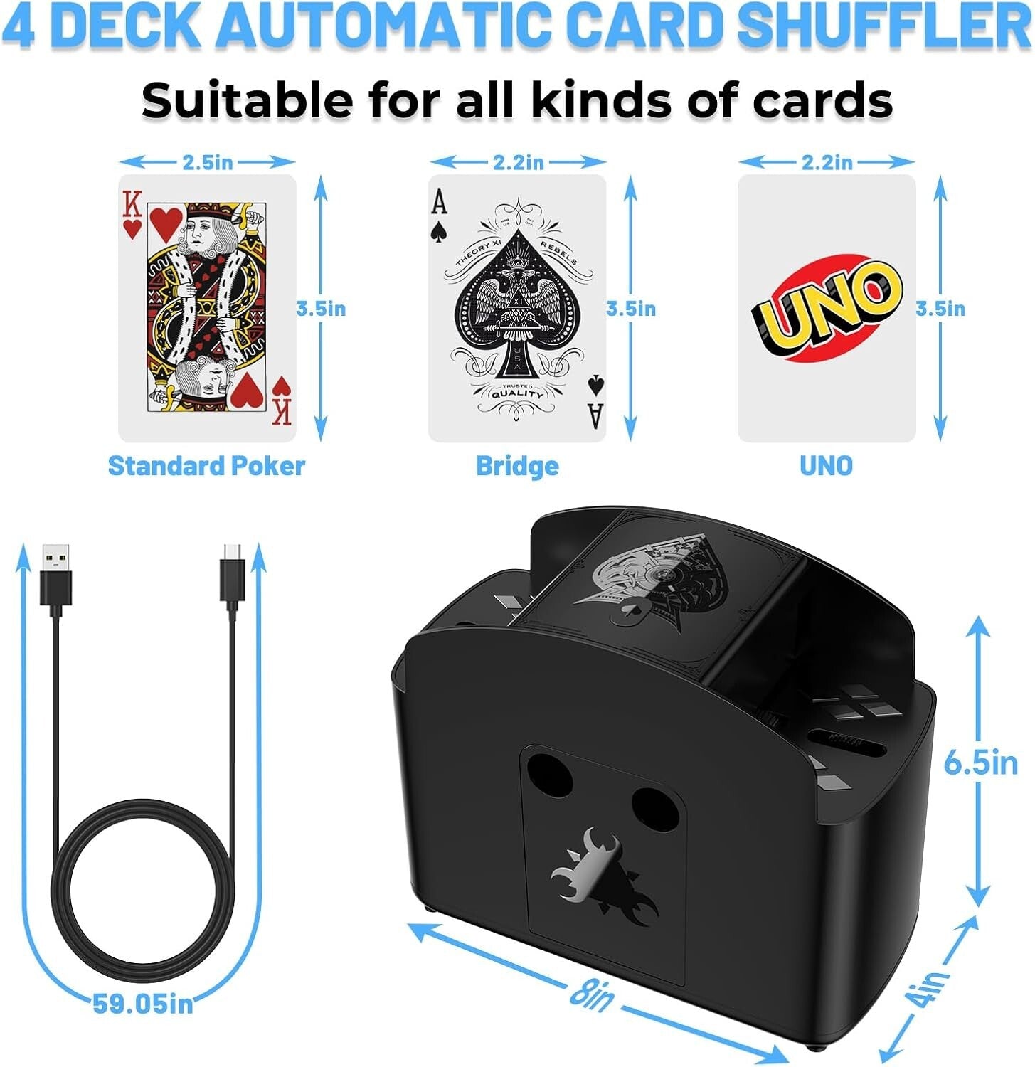 Portable Electric Card Shuffler - Lower Noise, 4 Decks, Ideal for All Card Games