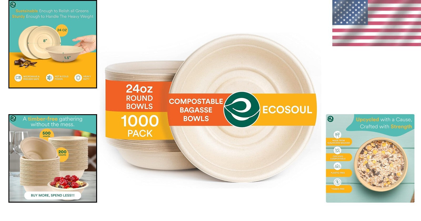 100% Compostable 24 Oz Soup Bowls - 1000 Pack Heavy-Duty Eco-Friendly Solution