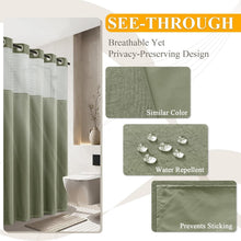 Load image into Gallery viewer, Chic Sage Green Shower Curtain 72x75 - No Hooks, Water-Repellent with Snap Liner