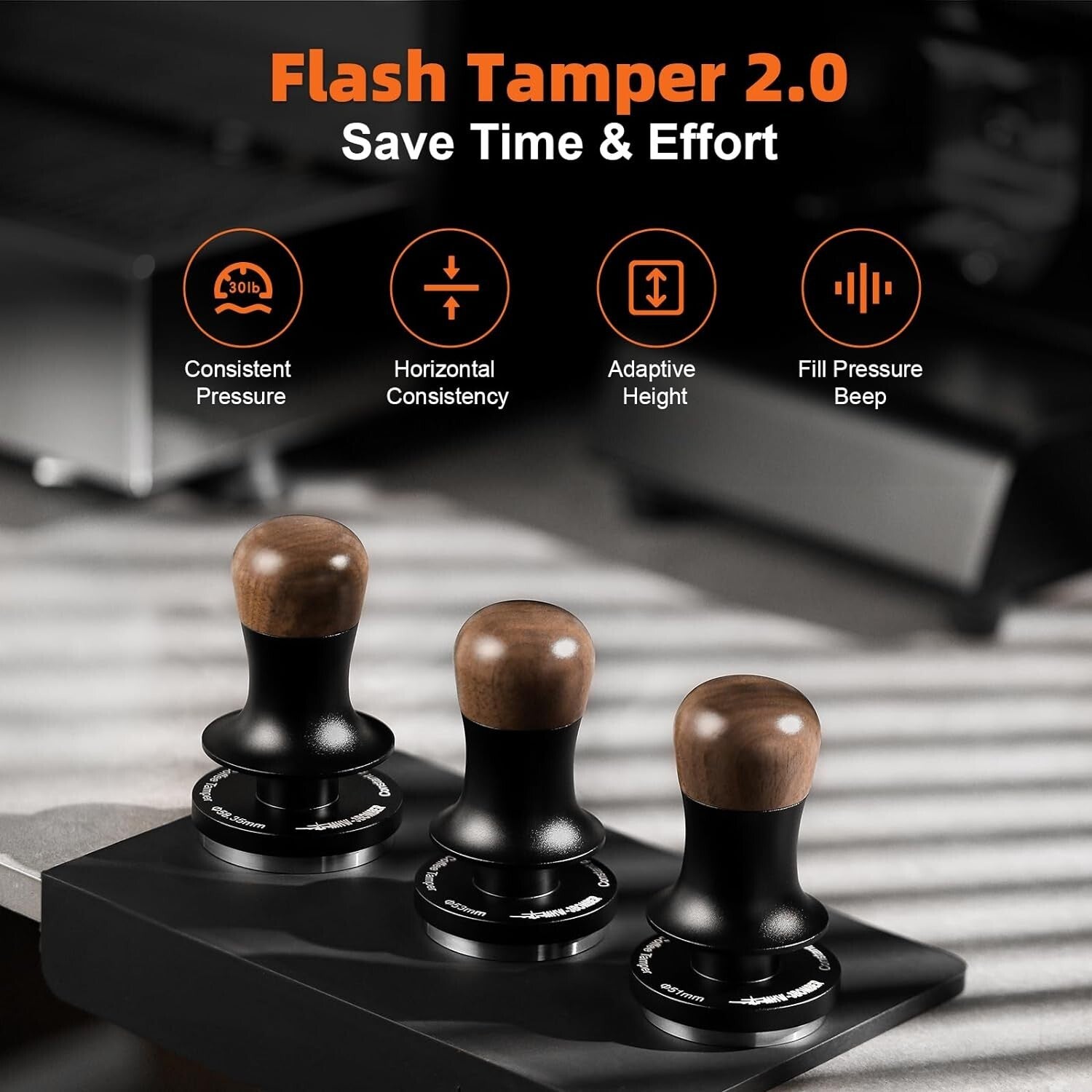 Elegant 58.5mm Espresso Tamper with Comfortable Walnut Handle & Pressure Gauge