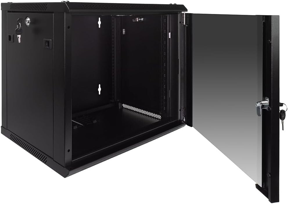 Durable 9U Server Rack Enclosure with Glass Door & Cooling Fan - Lockable Design