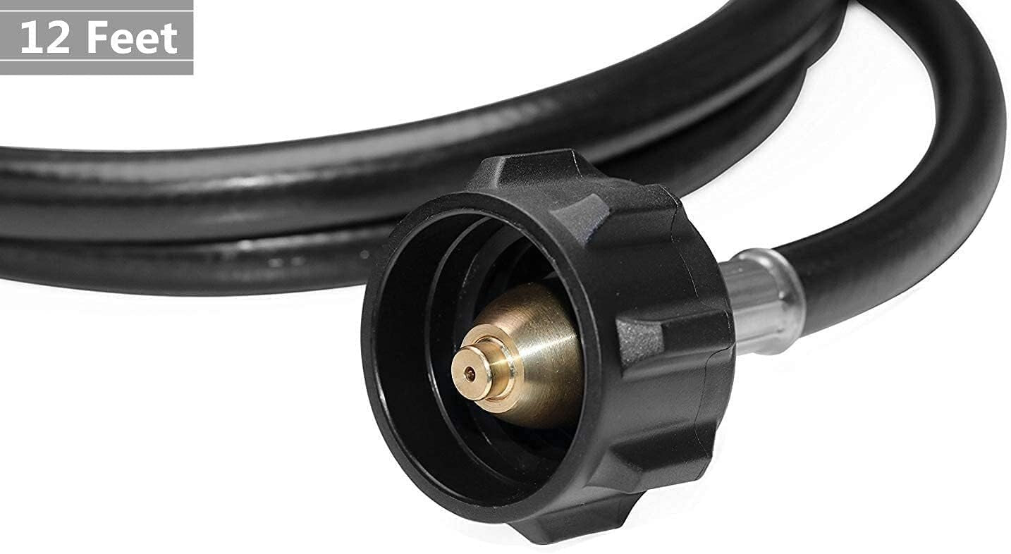 12-Foot Propane Hose with Gauge - Ideal for Grills and RV Connections