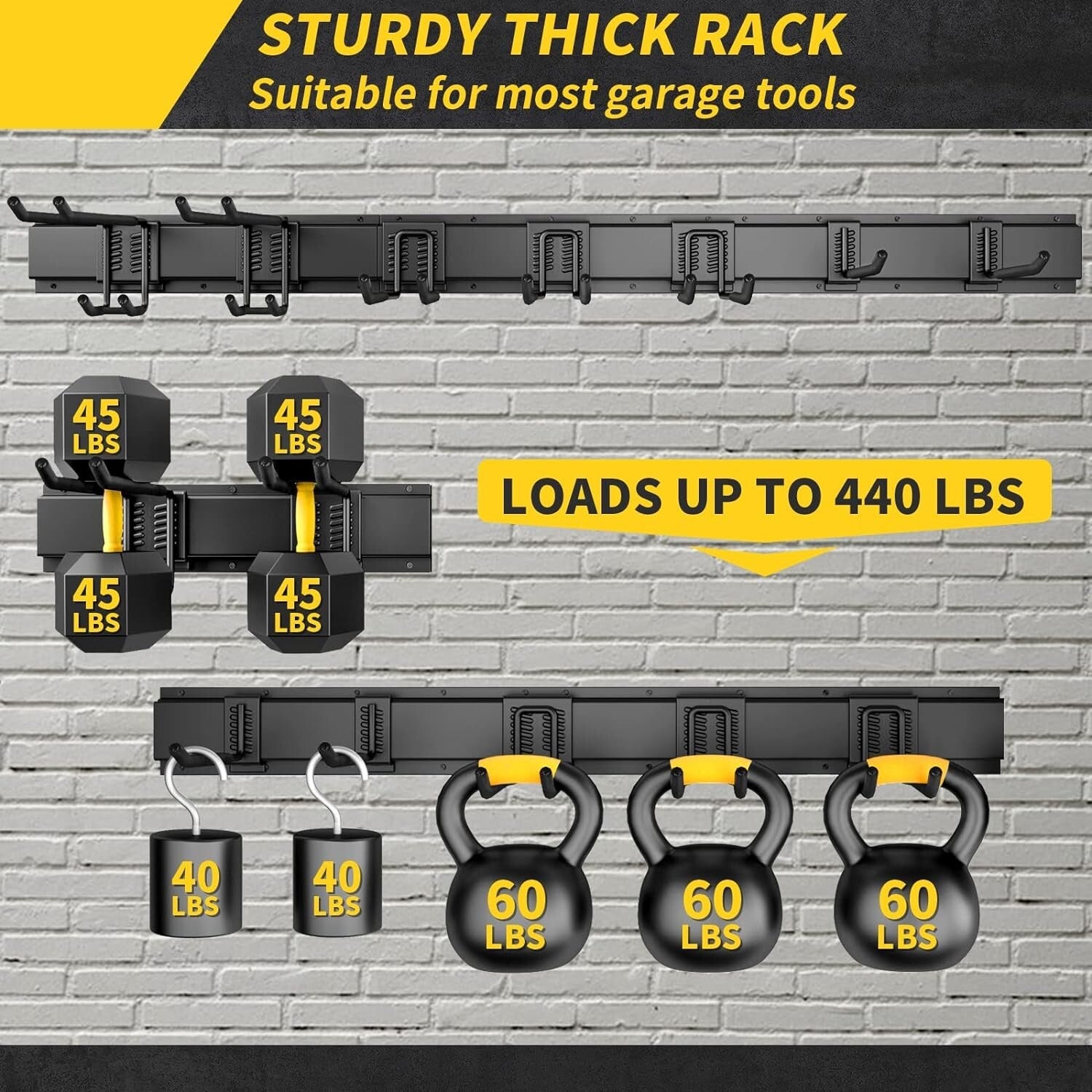 Effortless Tool Organization: 48-Inch Wall-Mounted Rack with Adjustable Hooks