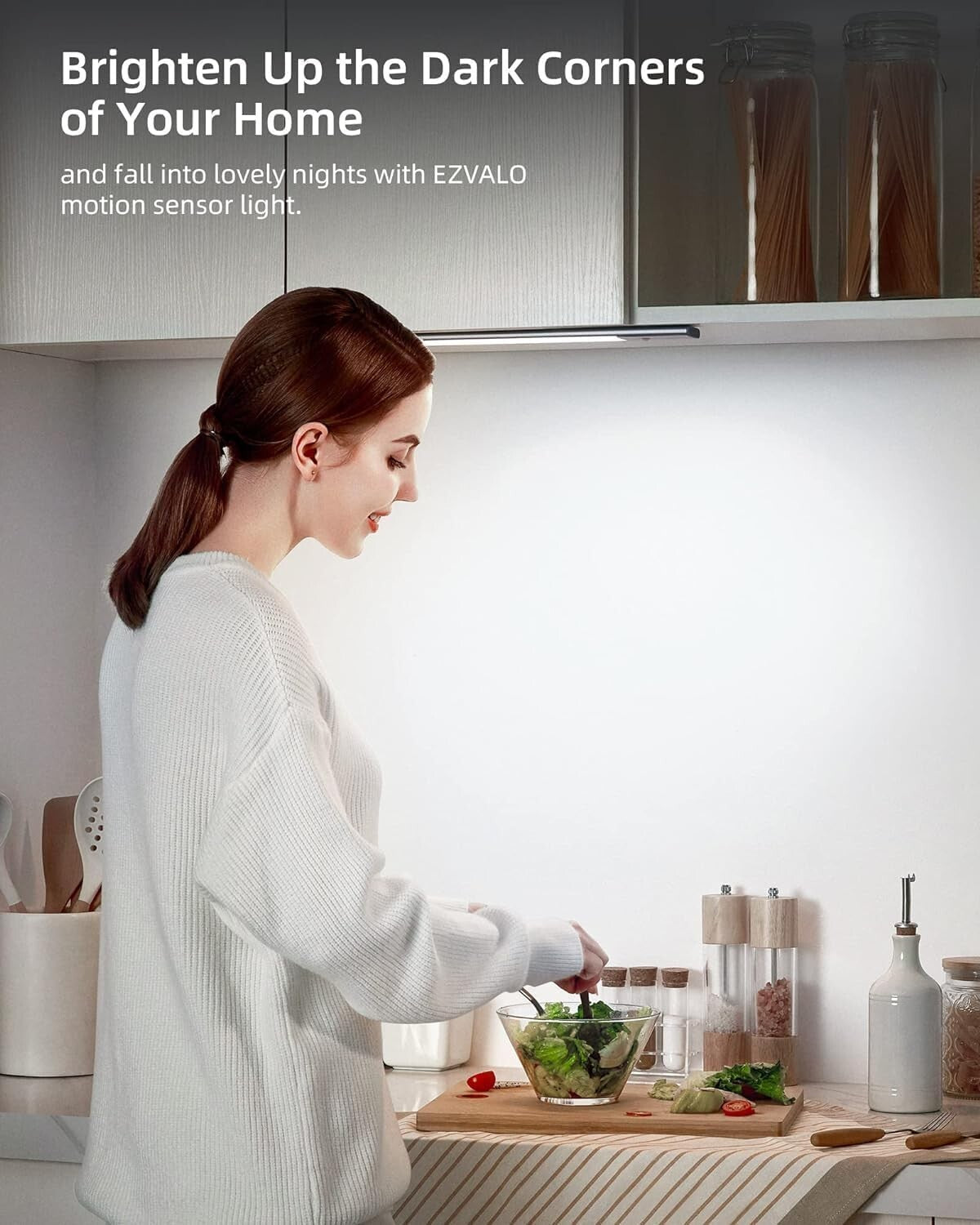 48 LED Wireless Motion Sensor Under Cabinet Light - Rechargeable & Touch Control