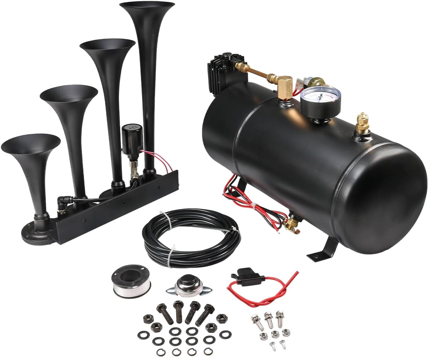 Heavy-Duty 4 Trumpet Air Horn System with Anti-Corrosion Finish - 150 PSI