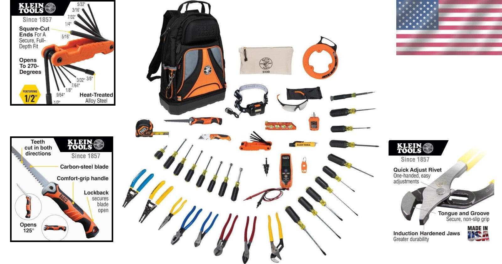 41-Piece Professional Hand Tools Kit with Backpack & Safety Glasses Included