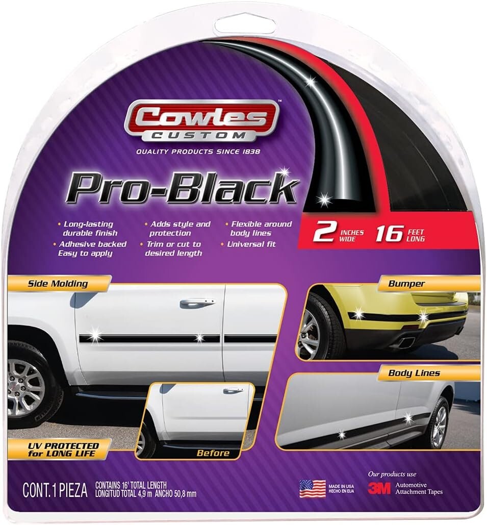 Universal Black Finish Body Molding - 2" x 16 ft, Easy Install & UV Protected