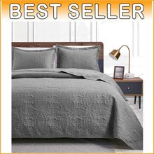 Load image into Gallery viewer, California King Coin Pattern Quilt Set - Soft Grey 3-Piece Bedding Ensemble