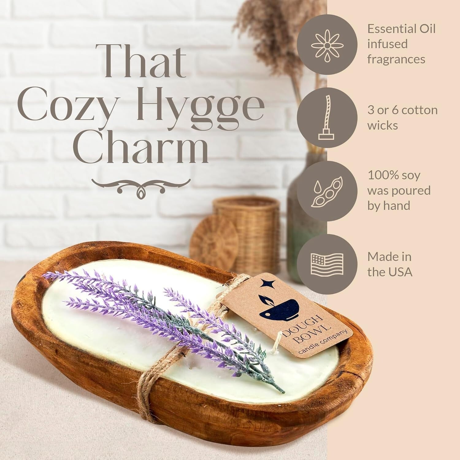 Eco-Friendly 3 Wick Lavender Candle in Spanish Oak Bowl - 40 Hour Burn