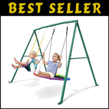 Load image into Gallery viewer, Premium Outdoor A-Frame Swing Set - Includes Saucer &amp; Belt Swing, Easy Assembly