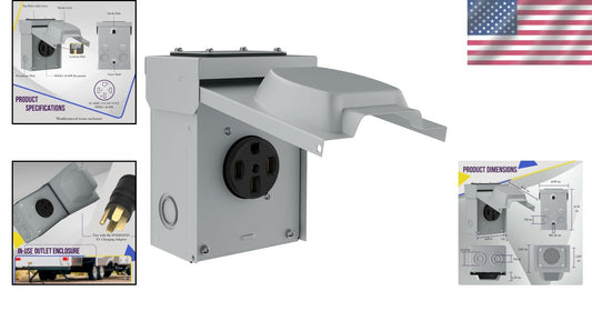 50 Amp Weatherproof NEMA 14-50R Lockable RV Power Outlet Box for Outdoor Use