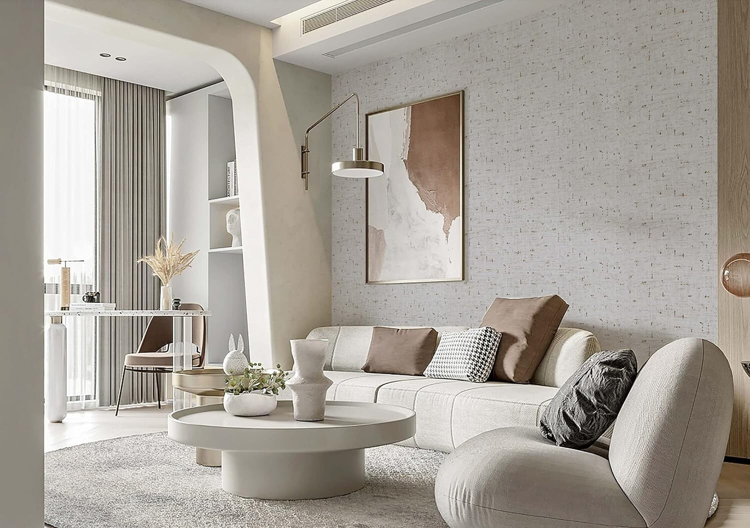 Easy to Use Beige Grasscloth Wallpaper - 17.7'' x 394'' Moisture-Proof Solution