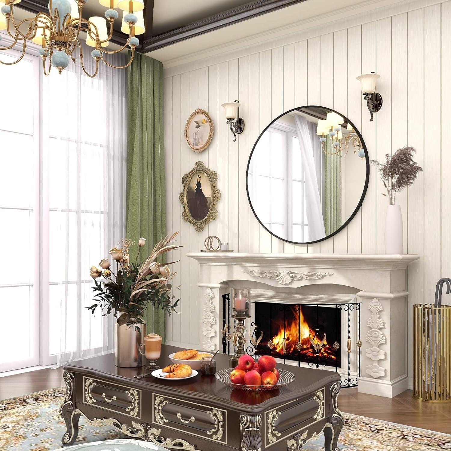 Elegant 24 Inch Round Mirror with Black Metal Frame for Modern Home Decor