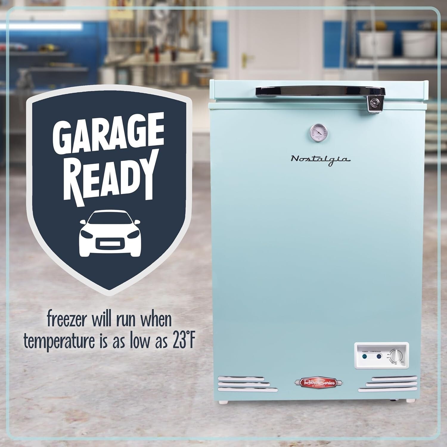 Aqua Retro Style Chest Freezer & Refrigerator - 3.5 Cu.Ft., Lock & Wheels