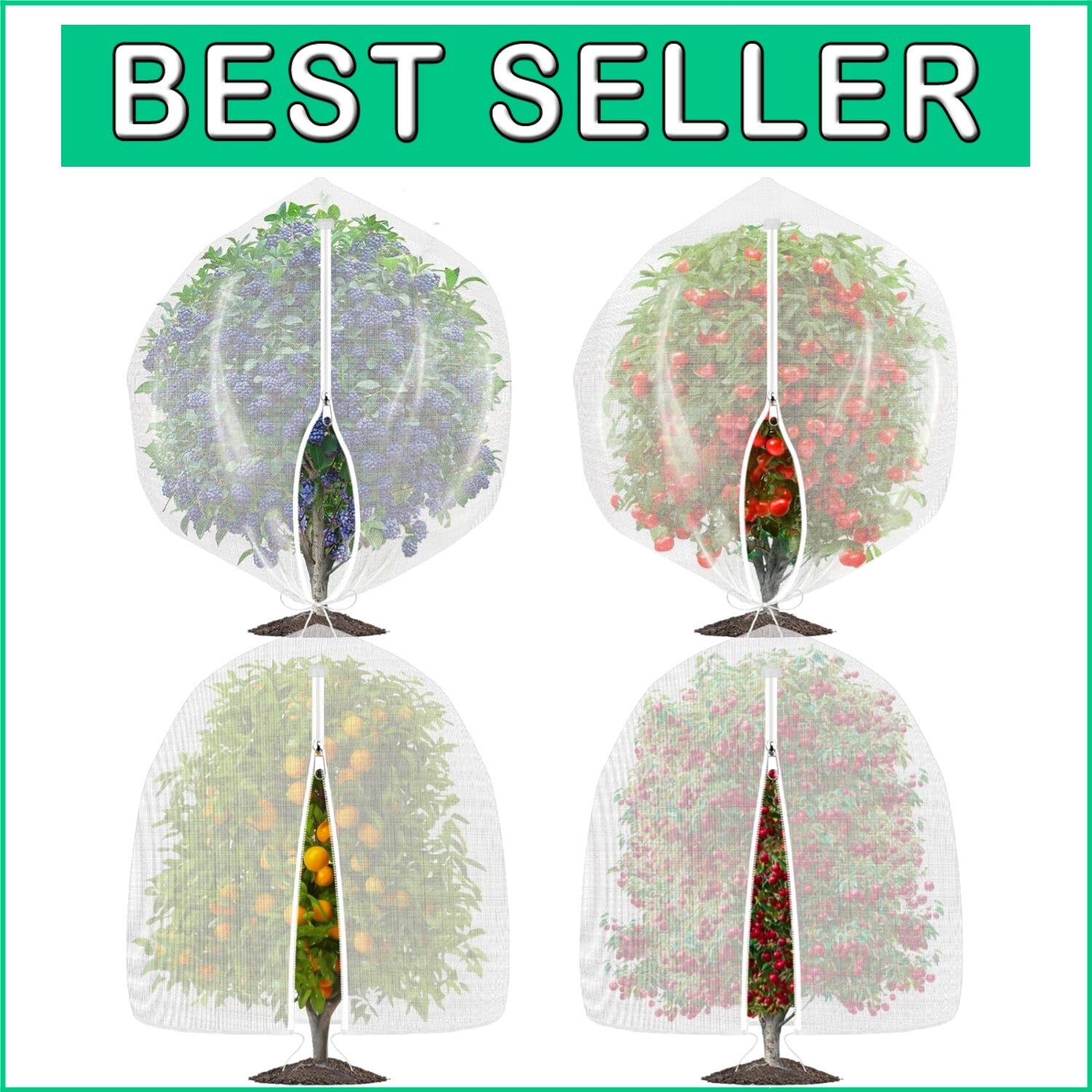 4PC Garden Netting Covers - Zippered & Drawstring Design, 4.6x5.9 FT Mesh Bags