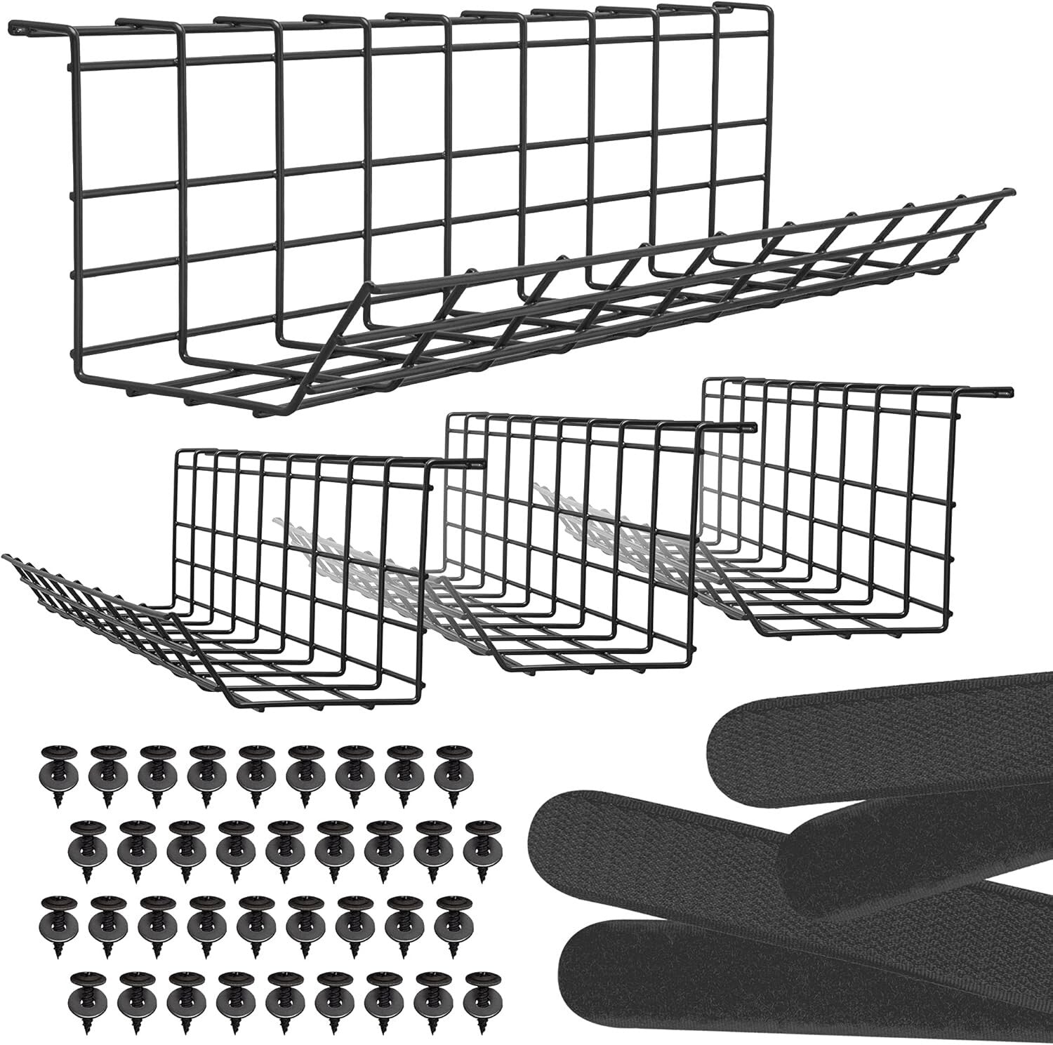 Modern Cable Organizer Tray for Desks - Install Under or On Wall for Elegance