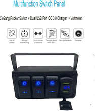 Load image into Gallery viewer, Aluminum Rocker Switch Panel with LED Voltmeter &amp; Dual USB Charger for Boats