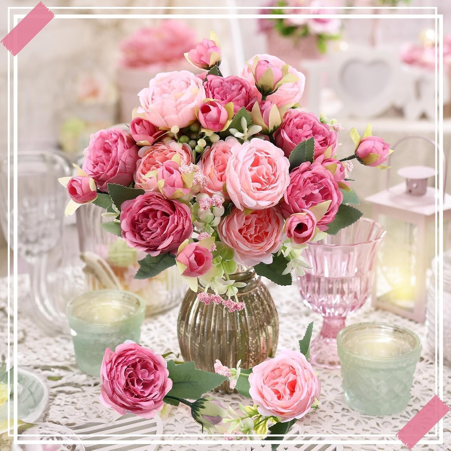 Delicate Pink & Dark Pink Artificial Peonies - Spring Wedding Centerpieces