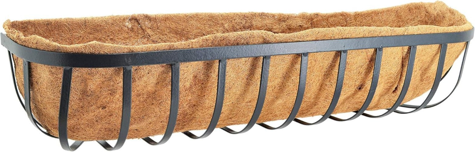 Rectangular Powder-Coated Metal Wall Planter with Natural Coconut Liner - 36"