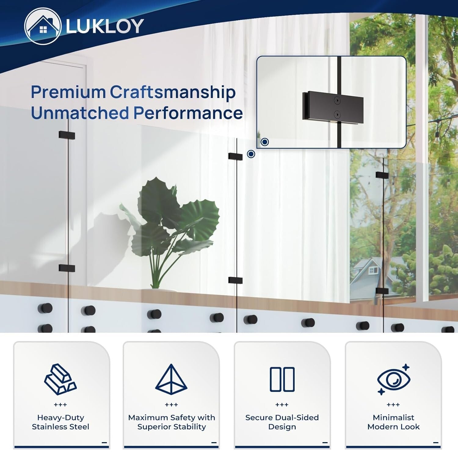 Black Stainless Steel 304 Glass Clamp - Durable Railing Bracket for 8-12mm Glass