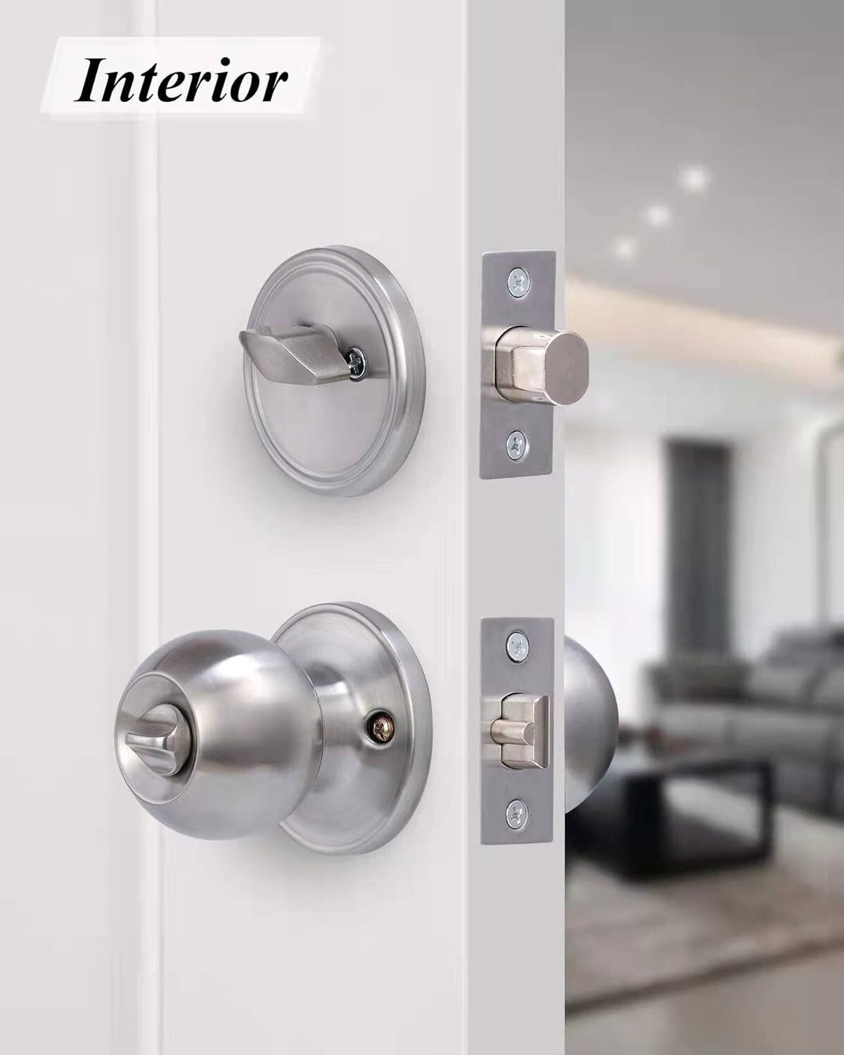 Durable Satin Nickel Door Knob Set with Deadbolt - 4 Same Keyed Security