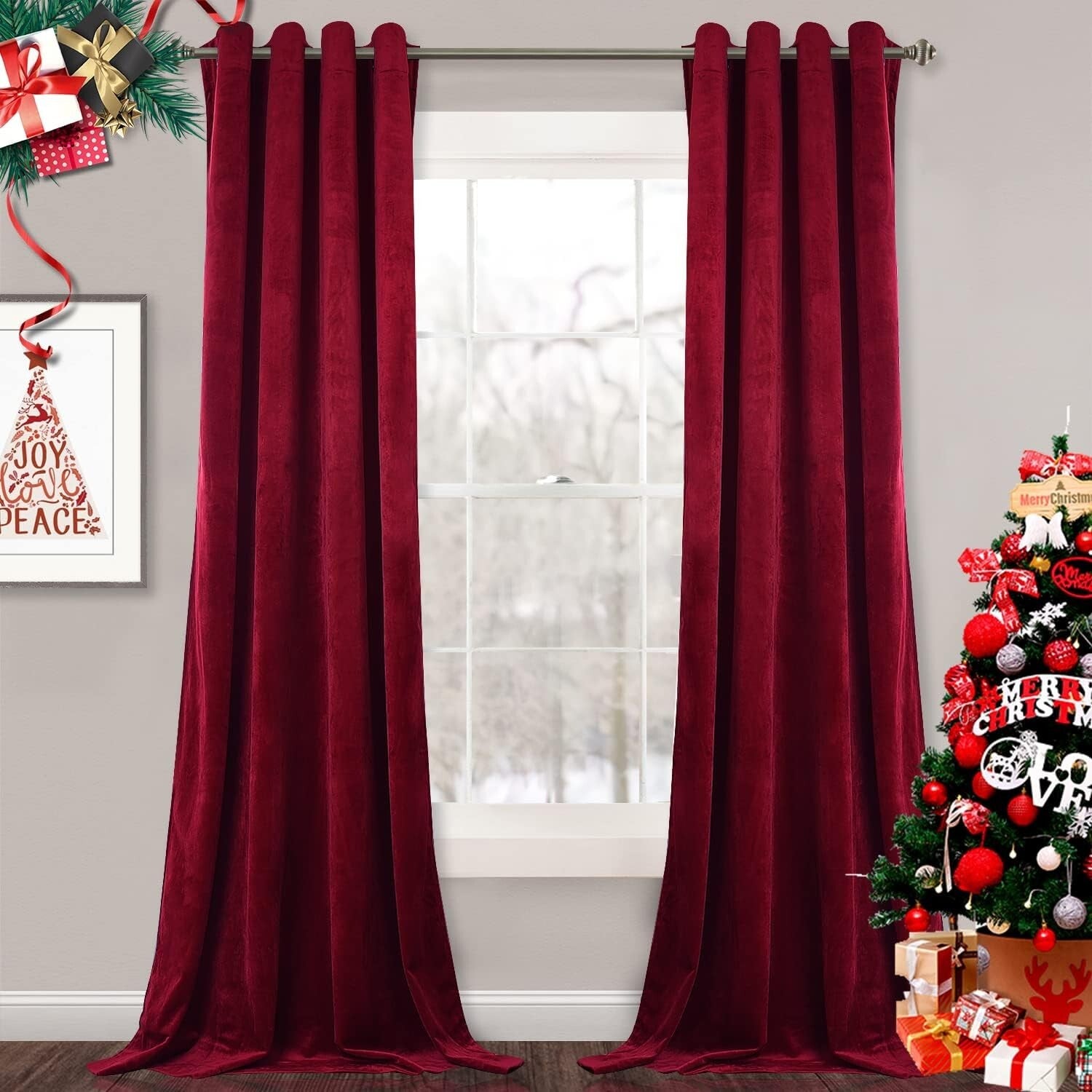 Elegant Red Velvet Drapes for Winter & Halloween Decor, 52" x 84" - 2 Panels