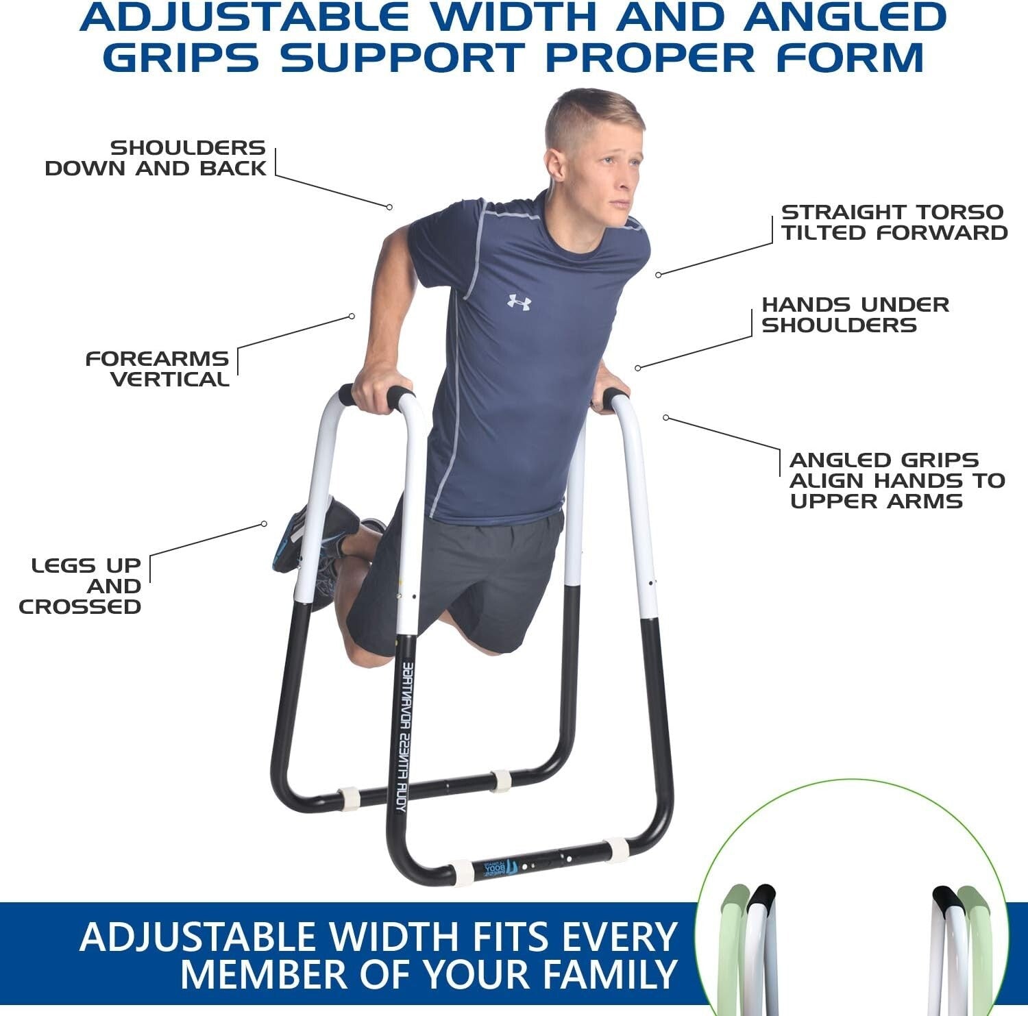 Adjustable Folding Dip Station with Angled Grips - Stable & Compact Design