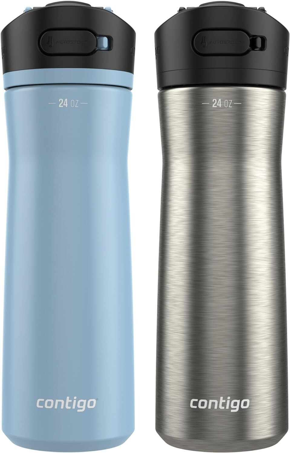 Double-Wall Insulated 24oz Water Bottle - Dual-Pack, Stainless Steel & Licorice