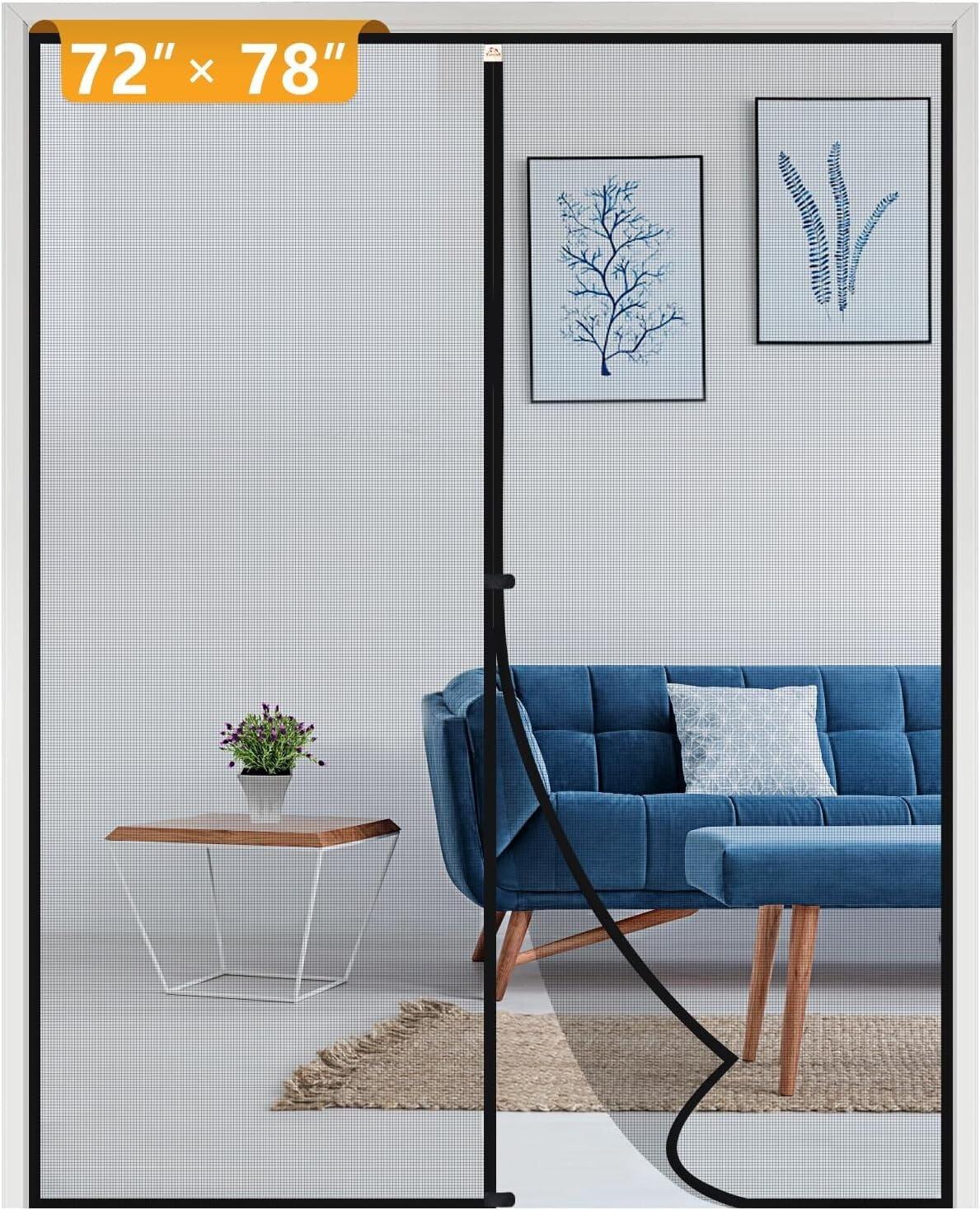 Magnetic Screen Door 72x78 for Easy Ventilation - Pet-Friendly Fiberglass Mesh