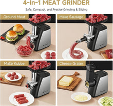Load image into Gallery viewer, 4-in-1 Electric Meat Grinder - 2800W Max, Stainless Steel with Sausage &amp; Kubb...