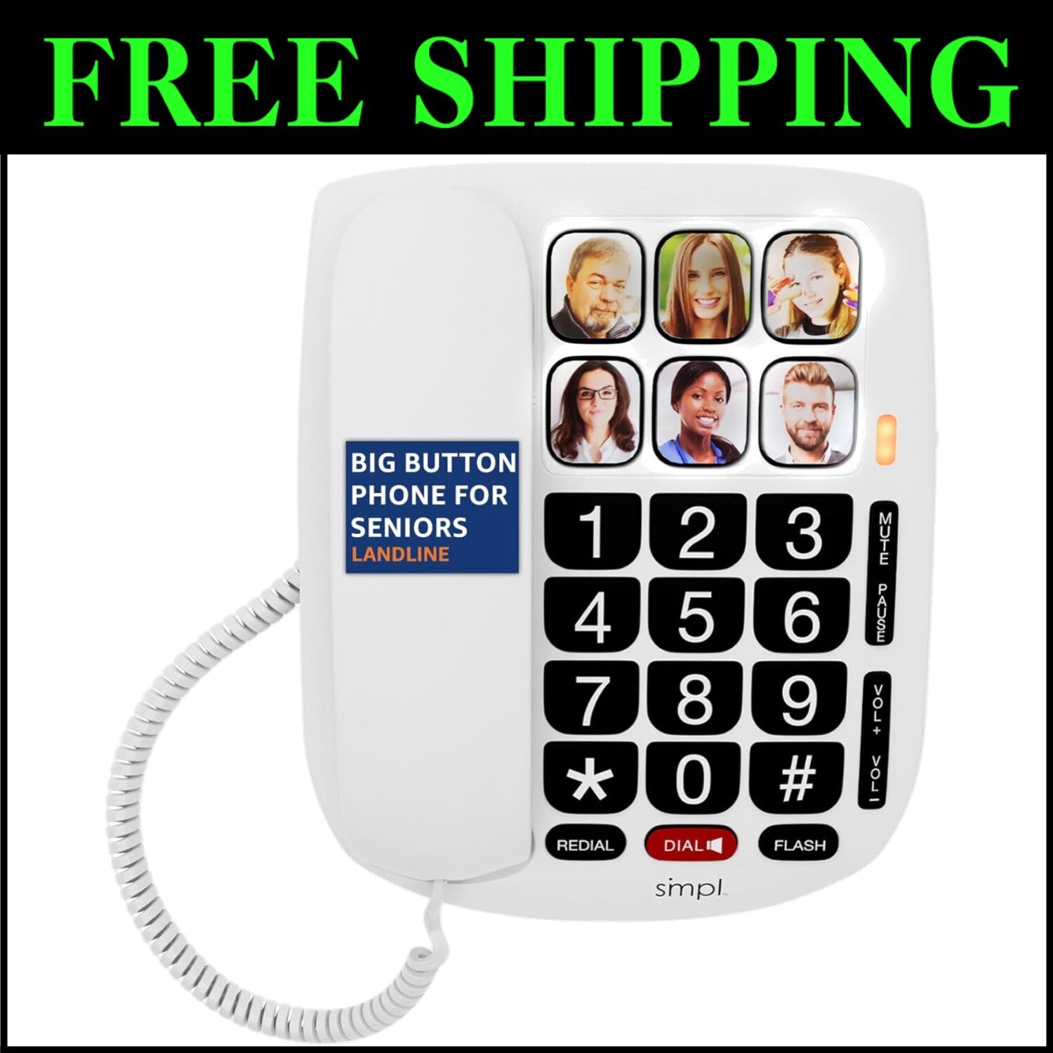 Hands-Free Corded Phone with Photo Memory – Ideal for Seniors & Hearing Impaired