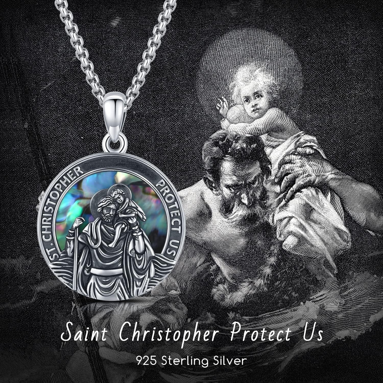 Elegant St Christopher Protection Necklace - 925 Silver and Abalone Gift Boxed