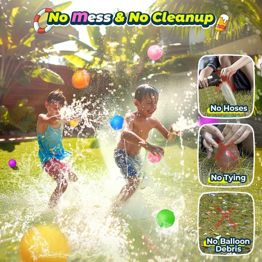 16 Pcs Reusable Water Balloons - Kids Summer Fun Toy, Quick Fill & Leak-Proof