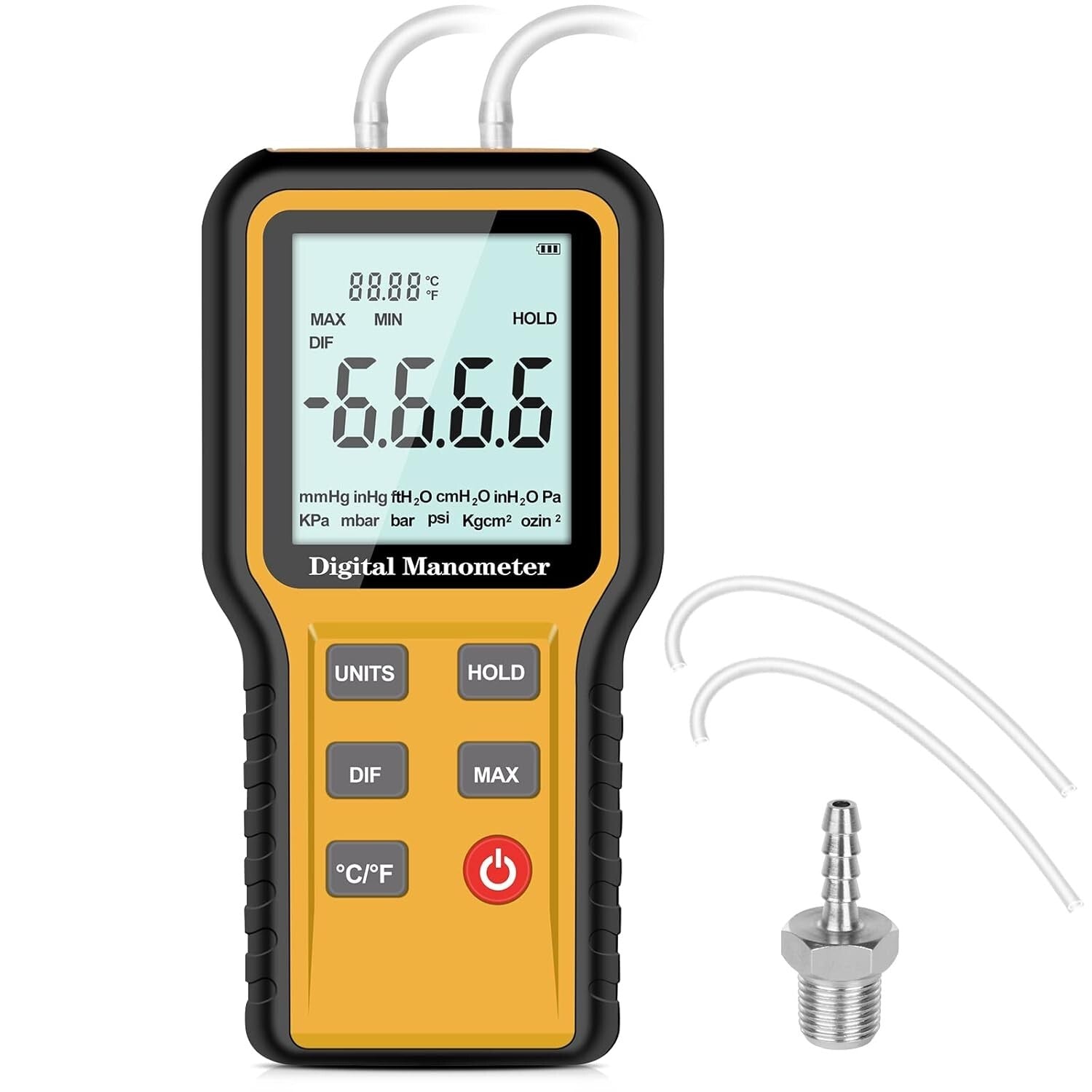 Professional Dual-Port Digital Manometer - 12 Units Gas Pressure Tester