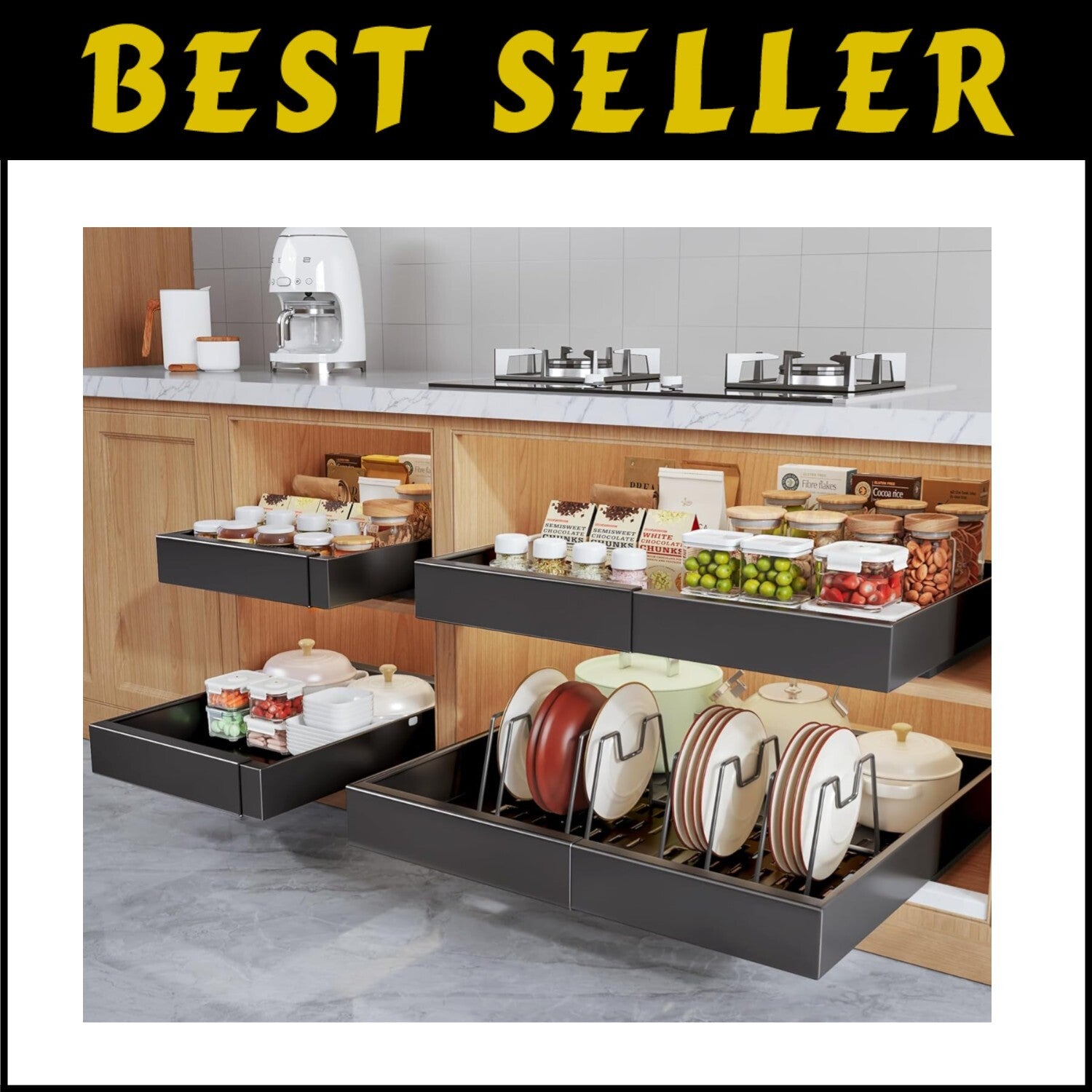 Hassle-Free Adhesive Pull-Out Cabinet Organizer - Adjustable & Expandable Design