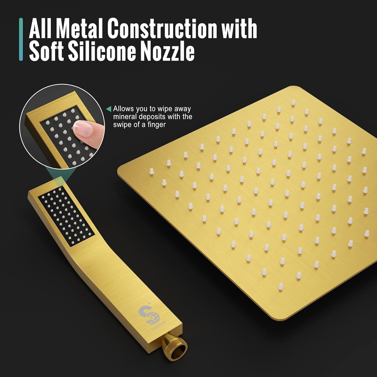 Premium Brushed Gold Shower Systems - All Metal Faucet with Rain & Handheld Head