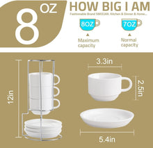 Load image into Gallery viewer, Insulated Porcelain Coffee Cup Set - 4 Stackable 8oz Latte and Cappuccino Mugs