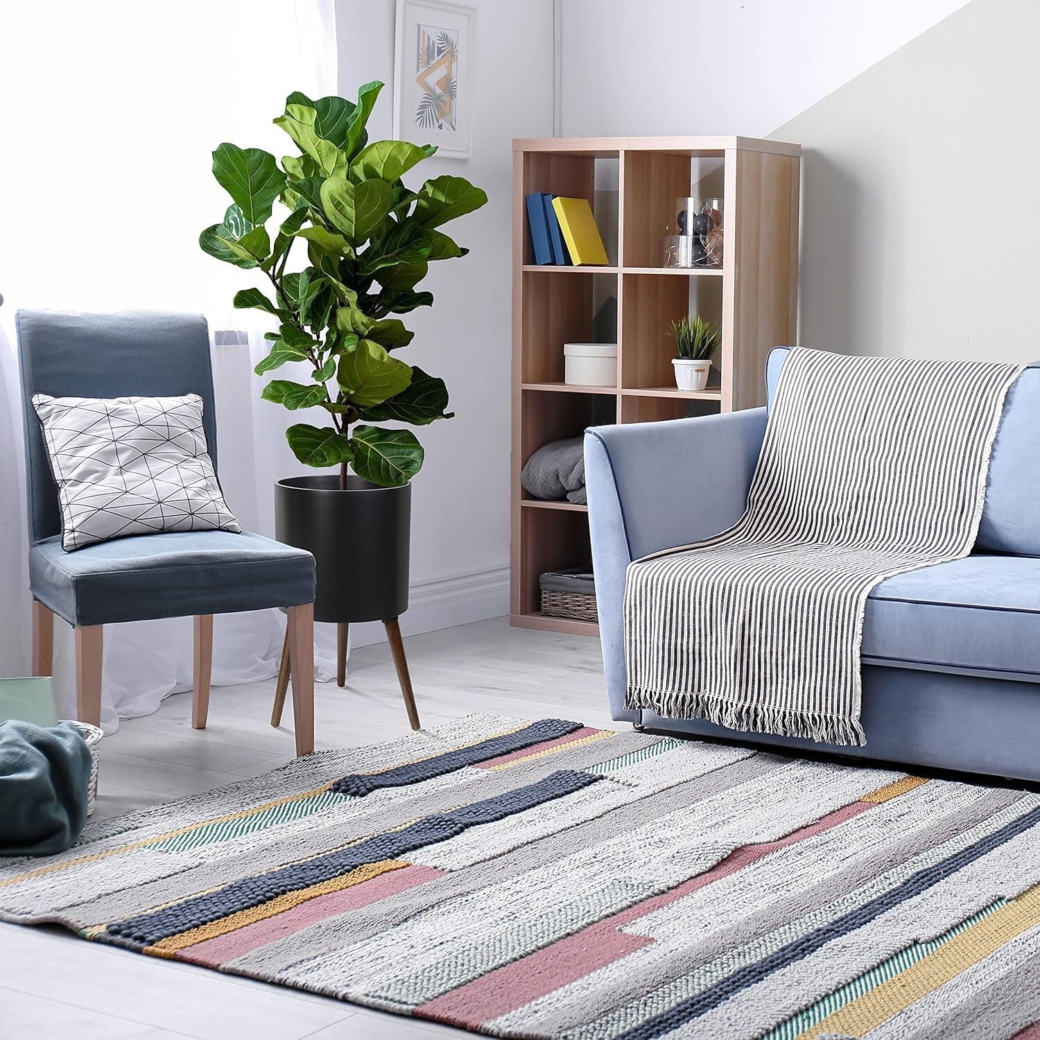 Elegant 12 Inch Indoor Planter Pot with Drainage and Stylish Wooden Stand